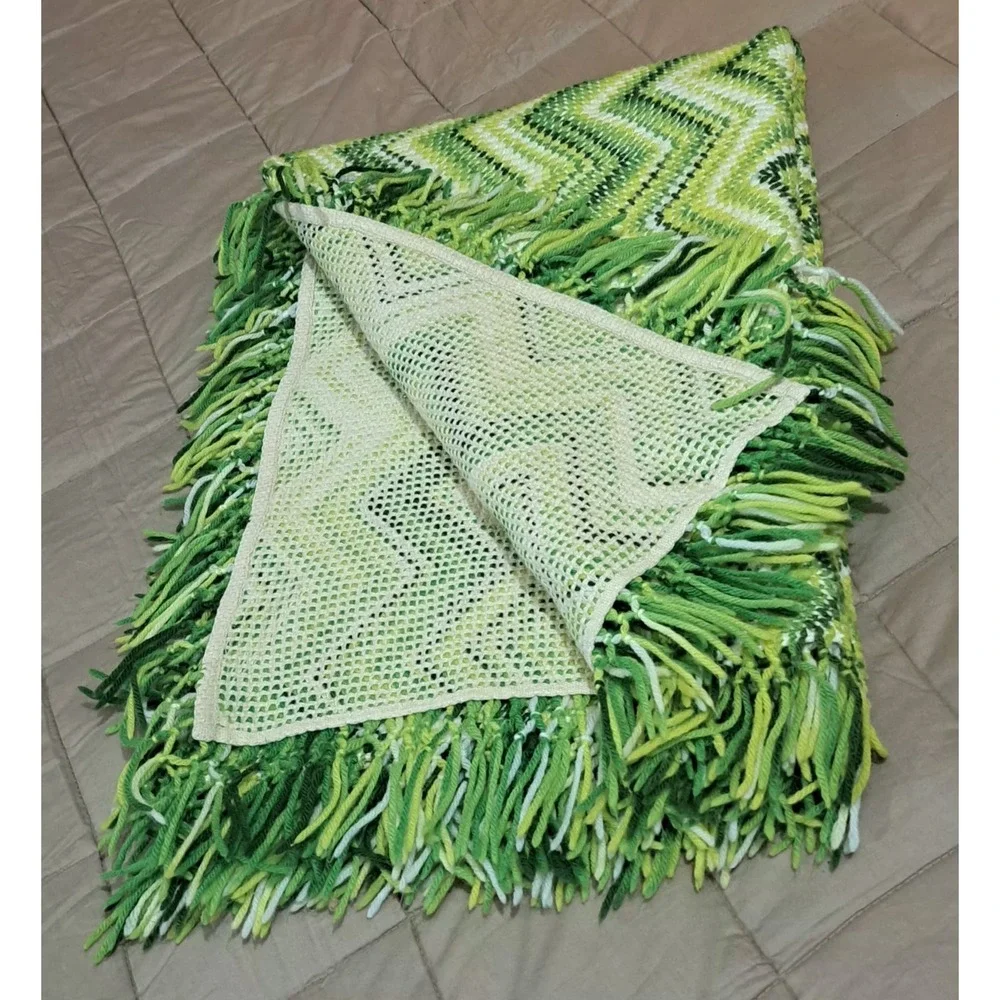 Vintage Green Afghan Crochet Throw Blanket